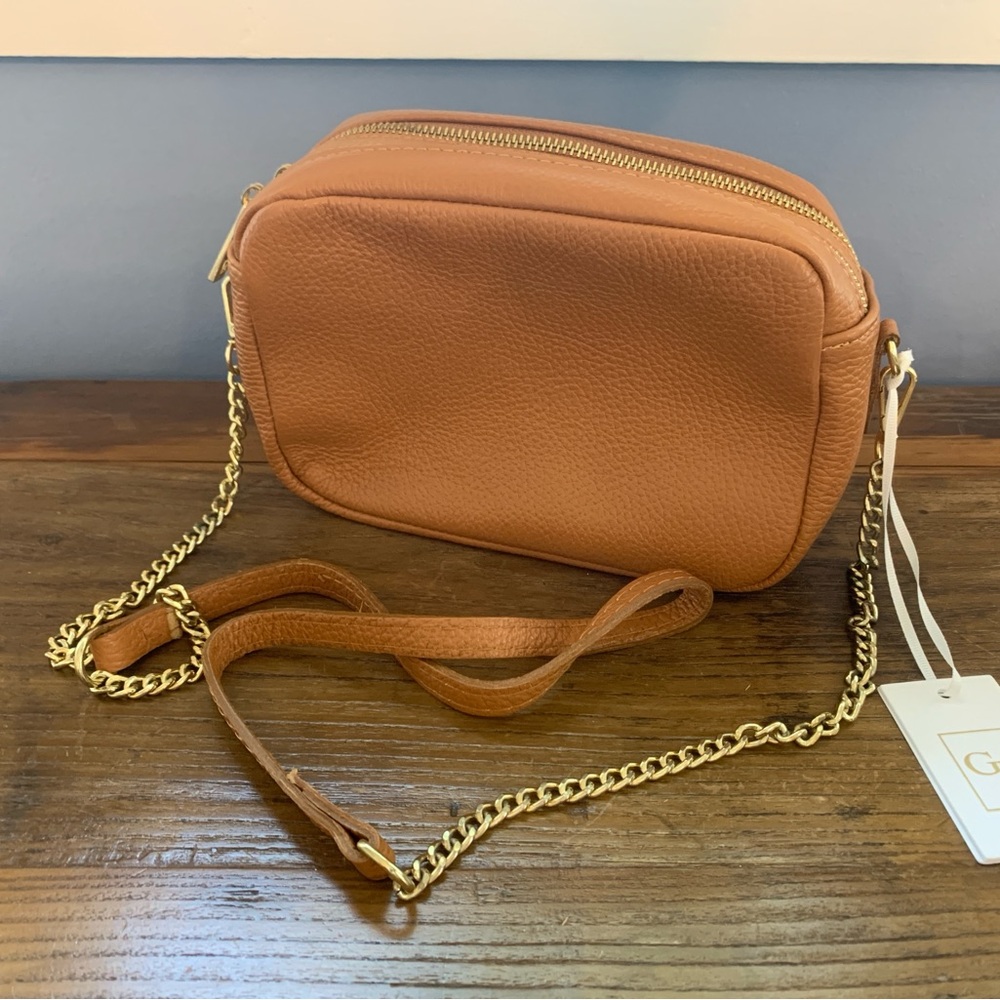 Camel Leather GF Gold Chain Crossbody Bag made in Italy